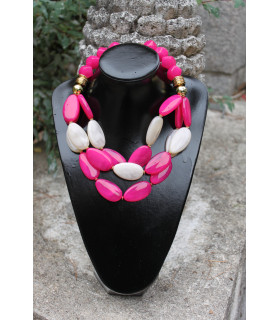 Collar corto doble resina Pink