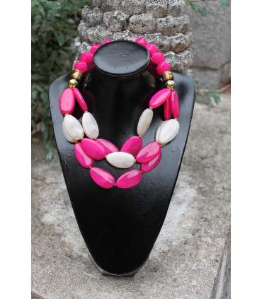 Collar corto doble resina Pink